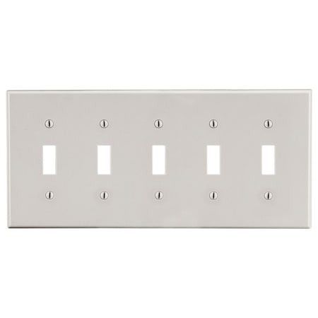 Hubbell Wiring Device-Kellems Wallplate, 5-Gang, 5) Toggle, Light Almond P5LA